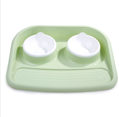 Environmental Pet Bowl Plastic Anti-skid Double Bowl Anti-knocking, Eating and Drinking Dual-purpose Dog Feeder Dog Pot