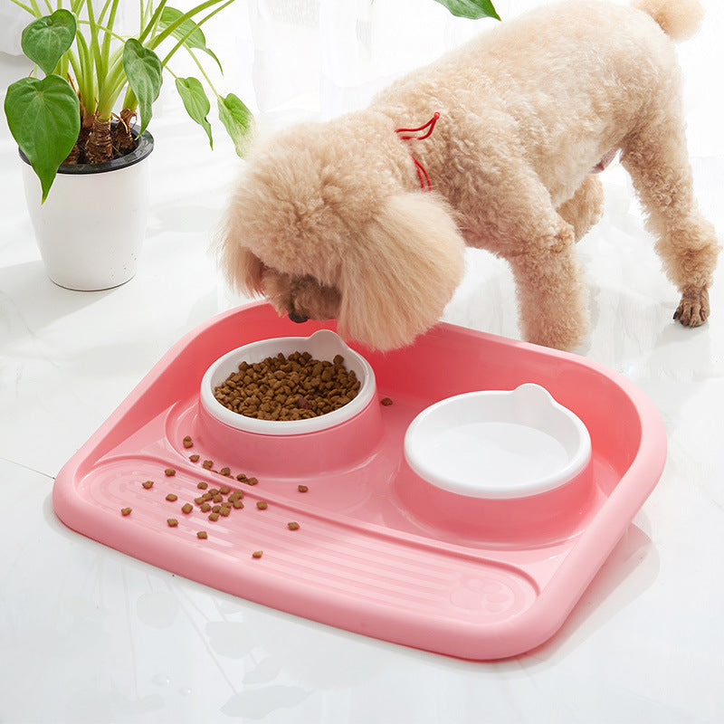 Environmental Pet Bowl Plastic Anti-skid Double Bowl Anti-knocking, Eating and Drinking Dual-purpose Dog Feeder Dog Pot